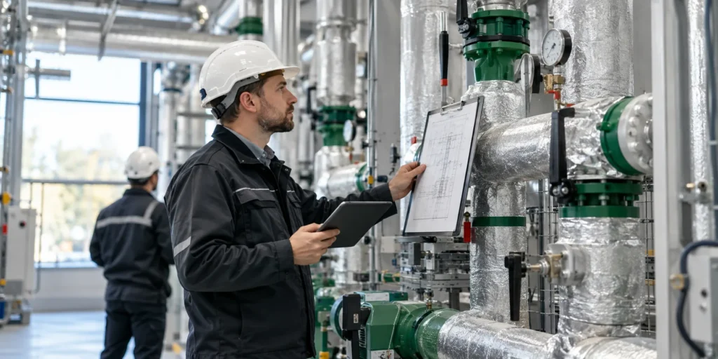 Audyt efektywności energetycznej – inżynier przy instalacji ciepłowniczej